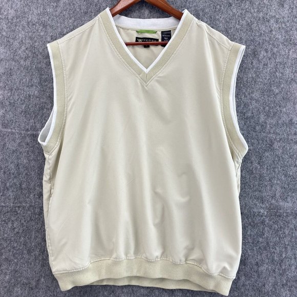 Wedge Golf And Beyond Vest Mens L Beige Tan V Neck‎ Pockets Pullover Windbreaker - Picture 1 of 7